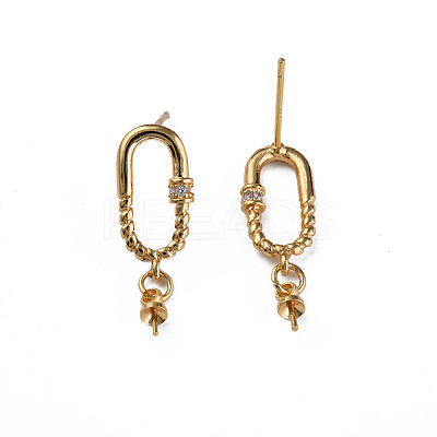 Brass Pave Clear Cubic Zirconia Stud Earring Findings KK-N233-370-1