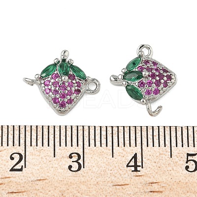 Brass Pave Green & Hot Pink Cubic Zirconia Fruit Connector Charms KK-Z109-01P-02-1