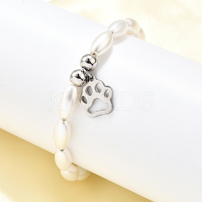 304 Stainless Steel Paw Print Charm Bracelets for Women BJEW-C098-12P-1