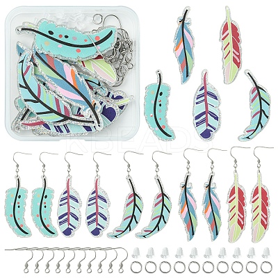 DIY Glitter Acrylic Feather Dangle Earrings Making Kits DIY-FS0006-84-1