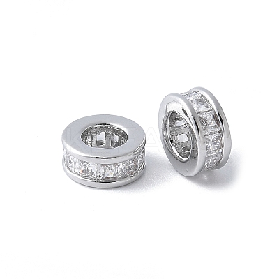 Brass Micro Pave Clear Cubic Zirconia Spacer Beads KK-F892-30P-1