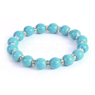 Vintage Round Synthetic Turquoise Beaded Bracelets for Women FL7669-2-1