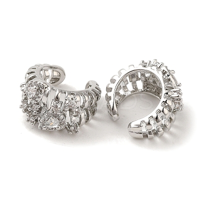 Rack Plating Brass Pave Clear Cubic Zirconia Hollow Croissant Ring Cuff Earrings for Women EJEW-P280-17P-1