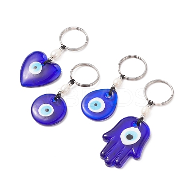 Handmade Lampwork Blue Evil Eye Keychain Key Ring KEYC-JKC00385-1