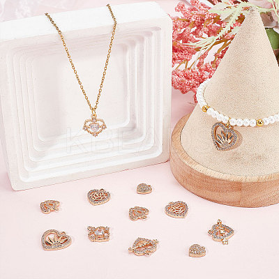 12Pcs 6 Style Valentine's Day Brass Micro Pave Cubic Zirconia Pendants KK-SC0003-16-1