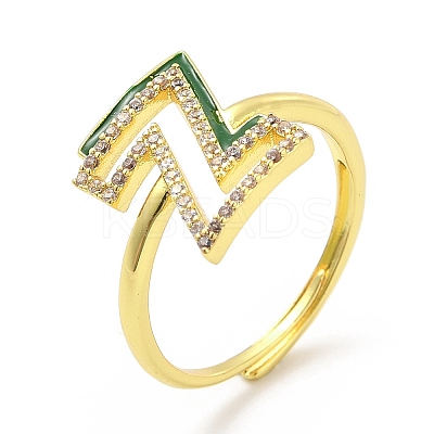 Mixed Color Enamel Initial Letter Adjustable Ring with Clear Cubic Zirconia RJEW-P045-01G-Z-1