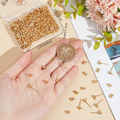 100Pcs 304 Stainless Steel Ball Post Stud Earring Findings STAS-BBC0004-73-1