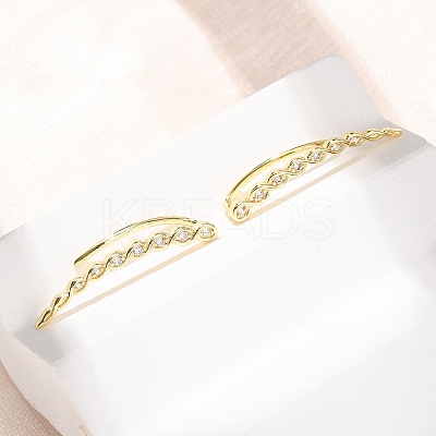 Brass Pave Cubic Zirconia Stud Crawler Earrings KK-CBAA351-04G-1