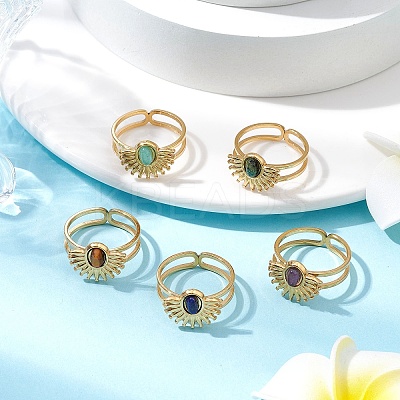 Natural White Jade & Amethyst & Lapis Lazuli & Tiger Eye 7 African Turquoise Finger Ring RJEW-JR00767-01-1