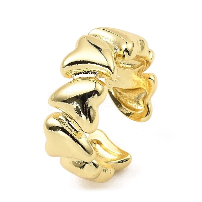 Rack Plating Brass Heart Open Cuff Rings for Women RJEW-G294-05G-1
