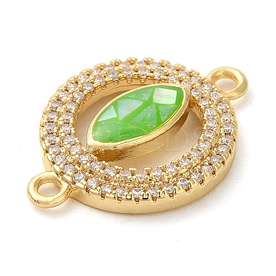 Rack Plating Brass Micro Pave Clear Cubic Zirconia Ring with Horse Eye Connector Charms KK-K385-98G-03-1