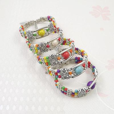 Synthetic Random Color Turquoise Beaded Bangles for Women WG1DBAC-04-1