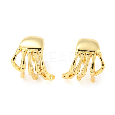 Rack Plating Brass Skeleton Hand Cuff Earrings for Women EJEW-F326-06G-1