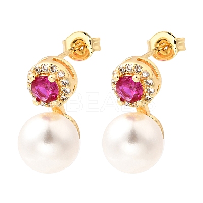 Round Brass Micro Pave Cubic Zirconia Stud Earrings EJEW-A135-20G-1