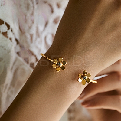 Clear Cubic Zirconia Cuff Bangles LS-BJEW-P305-05G-1