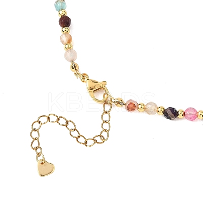 4MM Dyed Faceted Round Natural Agate Beaded Necklaces NJEW-JN05692-1