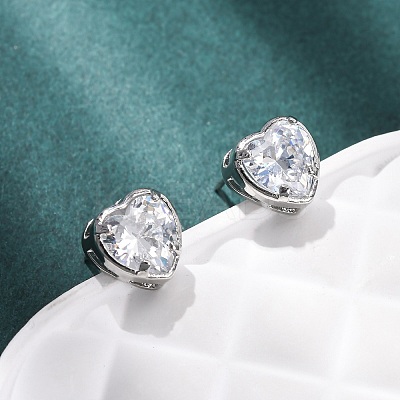 Brass Micro Pave Clear Cubic Zirconia Stud Earrings EJEW-C174-02A-P-1
