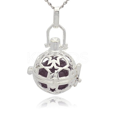 Silver Color Plated Brass Hollow Round Cage Pendants KK-J226-07S-1