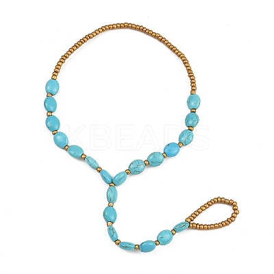 Synthetic Turquoise Oval & Glass Beaded Stretch Toe Ring Anklets for Women LS-AJEW-K052-02-1
