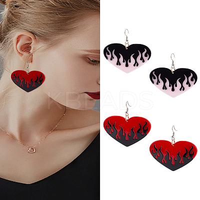 2 Pairs 2 Colors Acrylic Alloy Dangle Earrings EJEW-LP0001-85-1