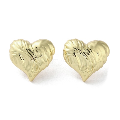 Rack Plating Brass Textured Heart Stud Earrings EJEW-M237-06G-1