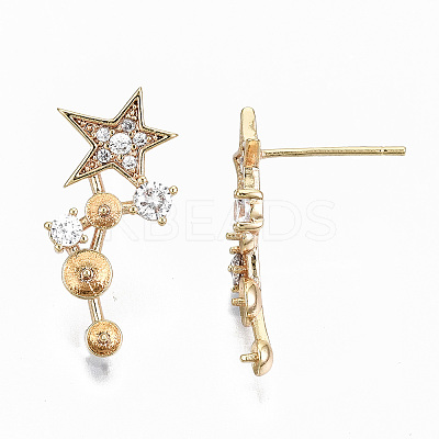 Brass Micro Pave Clear Cubic Zirconia Earring Findings KK-S356-127G-NF-1