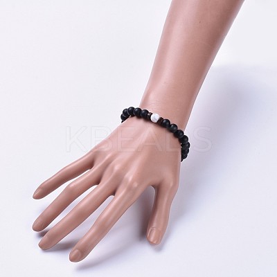 Natural Black Agate(Dyed & Heated) Bead Stretch Bracelets BJEW-JB04295-03-1