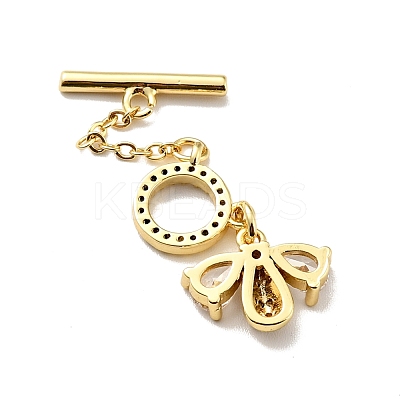 Rack Plating Brass Micro Pave Clear Cubic Zirconia Toggle Clasps KK-E034-35G-1
