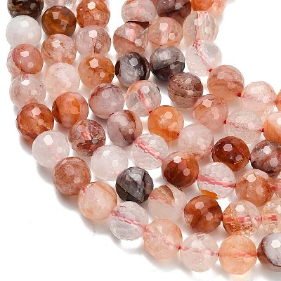 Grade A Natural Red Hematoid Quartz/Ferruginous Quartz Beads Strands G-L642-F03-8mm-1