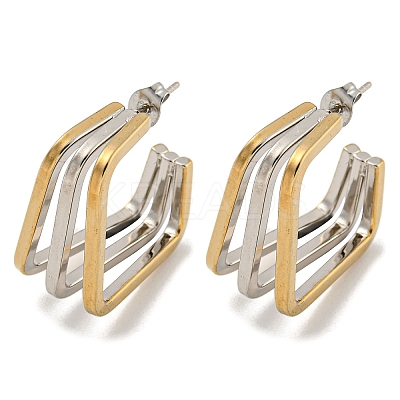 Square 202 Stainless Steel Multi Layered Stud Earrings EJEW-H003-13GP-01-1