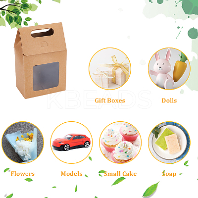 Folding Paper Gift Bags with Hole Handle and Plastic Visible Window ABAG-WH0044-35A-1