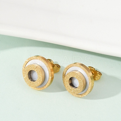 304 Stainless Steel Plastic Imitation Shell Stud Earrings EJEW-Z089-20G-1
