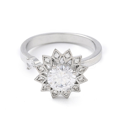 Sunflower Rotatable Open Cuff Rings for Women RJEW-S402-13P-1