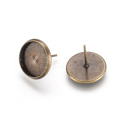 Brass Bezel Ear Stud Posts X-KK-E589-14mm-AB-NR-1