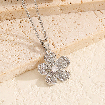 Fashionable Brass Full Crystal Rhinestone Flower Necklace for Women BV1149-1