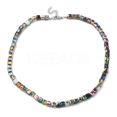 Glass Cube Beaded Necklace with 304 Stainless Steel Clasps NJEW-JN04400-1