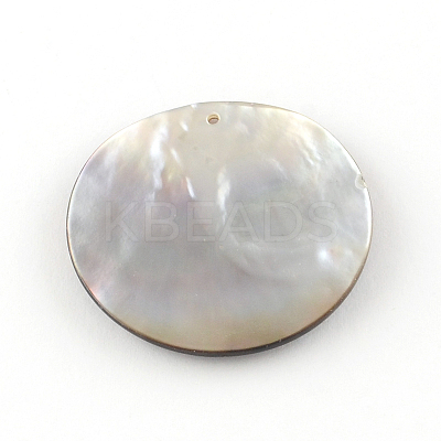 Flat Round Black Lip Shell Pendants SHEL-R009-29-1