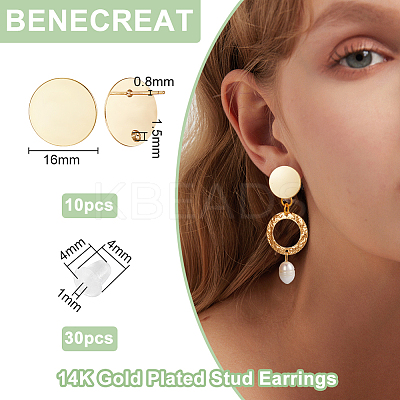 10Pcs Rack Plating Brass Flat Round Stud Earring Findings KK-BC0010-97-1