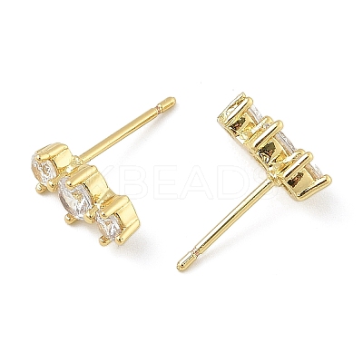 Brass Micro Pave Clear Cubic Zirconia Stud Earrings EJEW-R016-26G-14-1