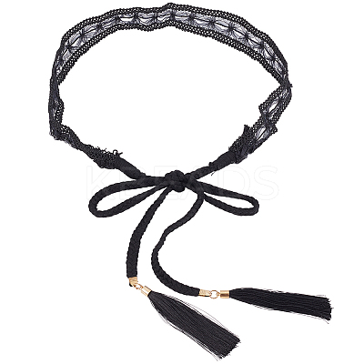 1Pc Cotton and Linen Flower Lace Tassel Waist Belly Belts AJEW-GF0012-32C-1
