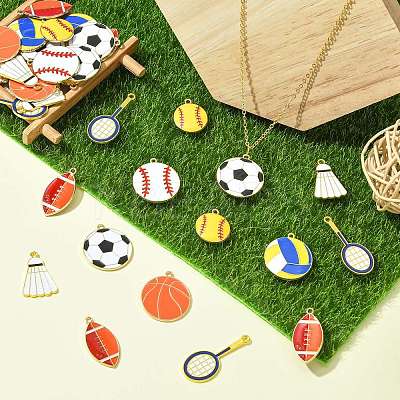 40Pcs 8 Styles Sports Ball Alloy Enamel Pendants ENAM-CJ0006-82-1