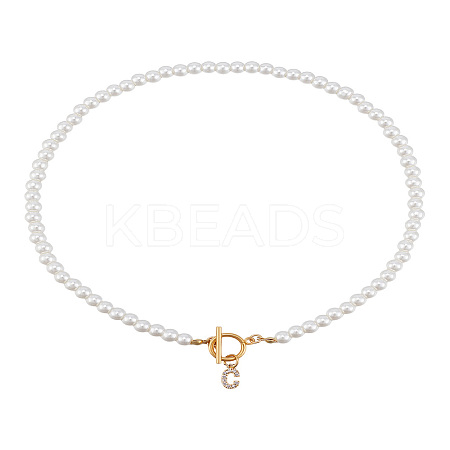 1Pc Brass Clear Cubic Zirconia Letter Pendant Necklaces NJEW-LP0001-32C-1