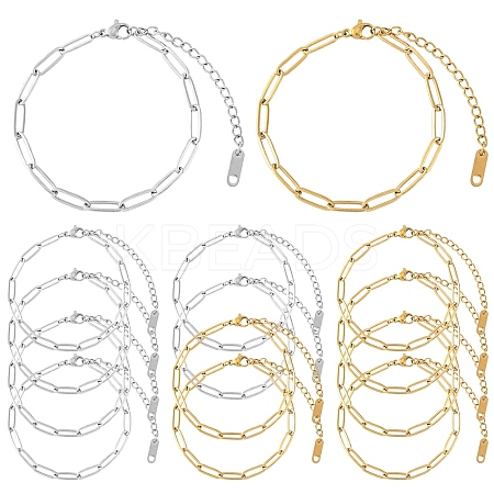 10Pcs 2 Colors 304 Stainless Steel Paperclip Chain Bracelets BJEW-YW00013-01-1