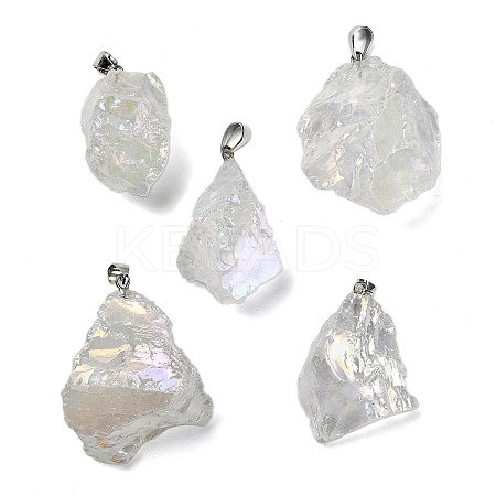 Electroplated Raw Natural Quartz Crystal Pendants G-Q481-20P-07-1