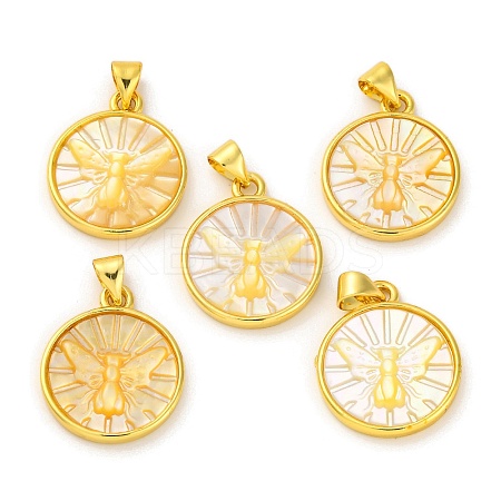 Natural Yellow Shell Carved Moth Pendants KK-D537-04G-01-1