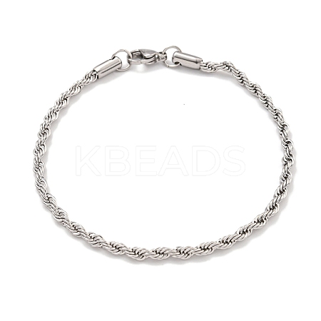 Tarnish Resistant 3MM 304 Stainless Steel Rope Chain Bracelets for Women BJEW-R318-01P-1