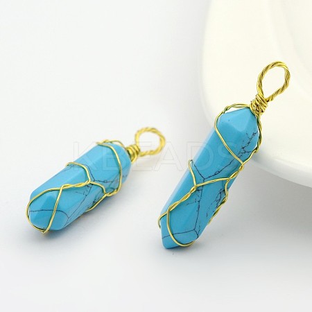 Bullet Synthetic Turquoise Double Terminated Pointed Pendants G-M225-04G-1