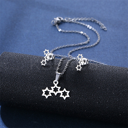 304 Stainless Steel Pendant Necklace & Stud Earring FS-WGC30A7-03-1