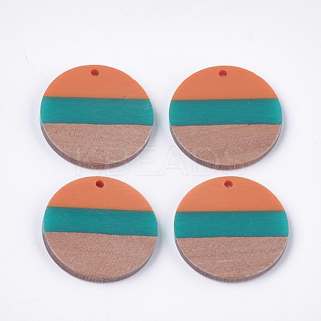 Tri-color Resin & Walnut Wood Pendants X-RESI-S358-78E-1