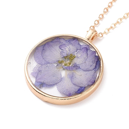 Dry Pressed Real Flower Resin Pendant Necklace LS-NJEW-G088-01KCG-01-1